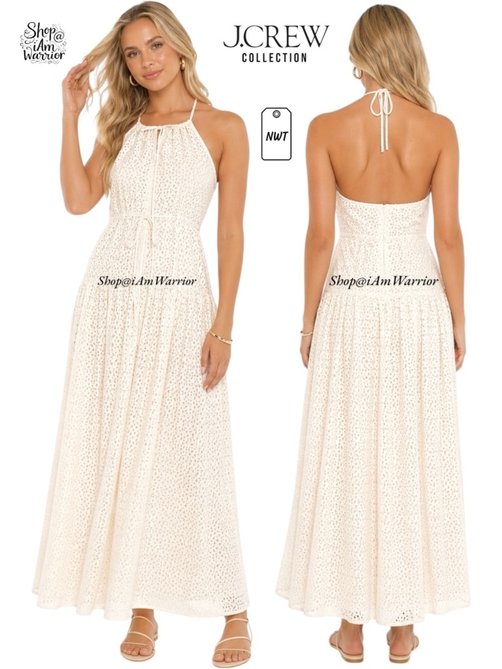 J.Crew Collection NWT ivory eyelet boho halter maxi dress *shop@iamwarrior